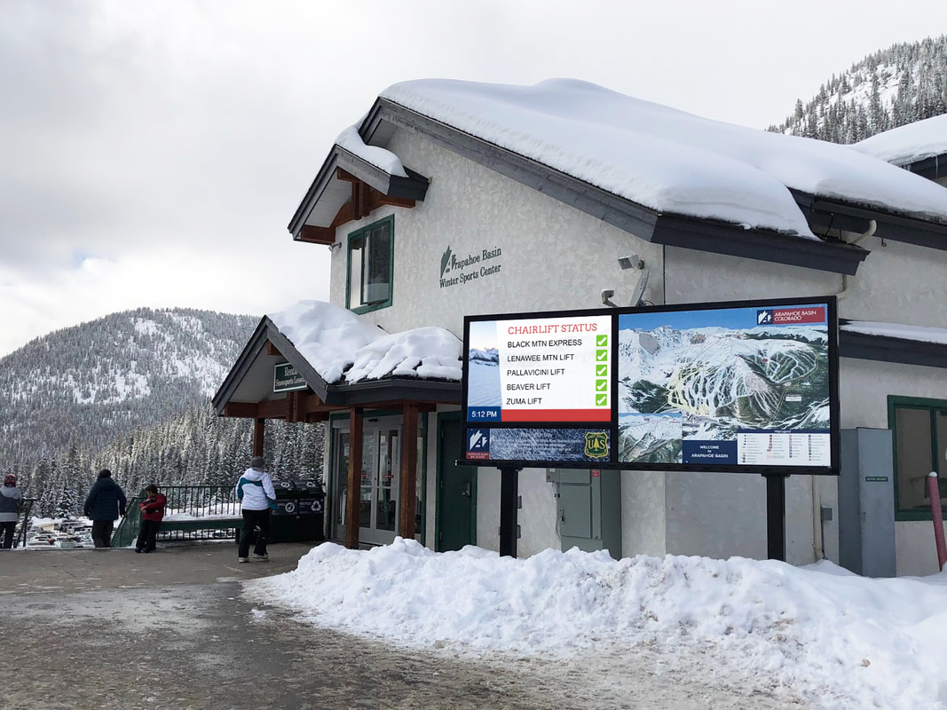 Picture of large outdoor map and skier information display at Arapahoe Basin
