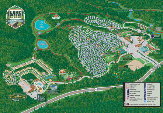Park map image of the Lake George RV Park in Glens Falls, NY copyright 2019 by Gary Milliken / VistaMap