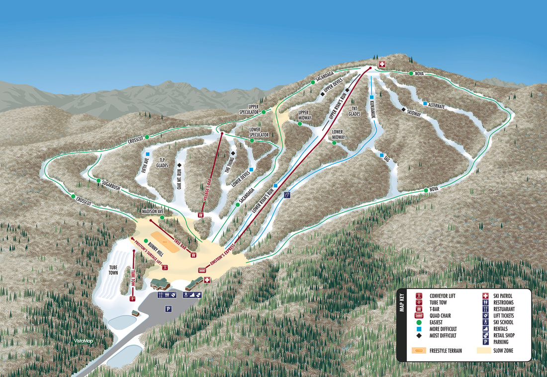 VistaMap new Winter trail map for Oak Mountain in New York, copyright 2019 by Gary Milliken, VistaMap